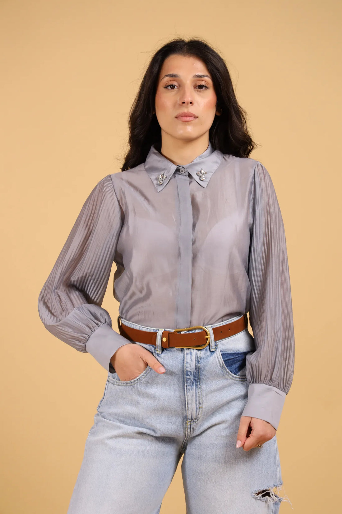 ATOS LOMBARDINI -CHEMISE MANICA PLISSè PERLA