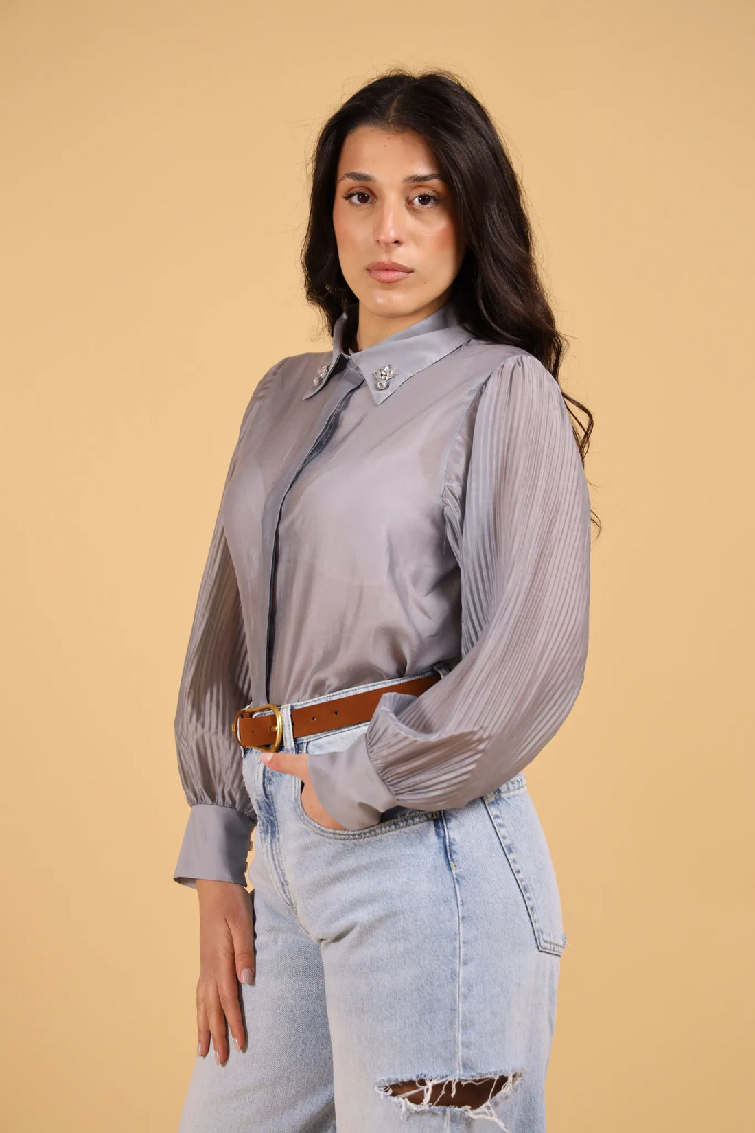 ATOS LOMBARDINI -CHEMISE MANICA PLISSè PERLA