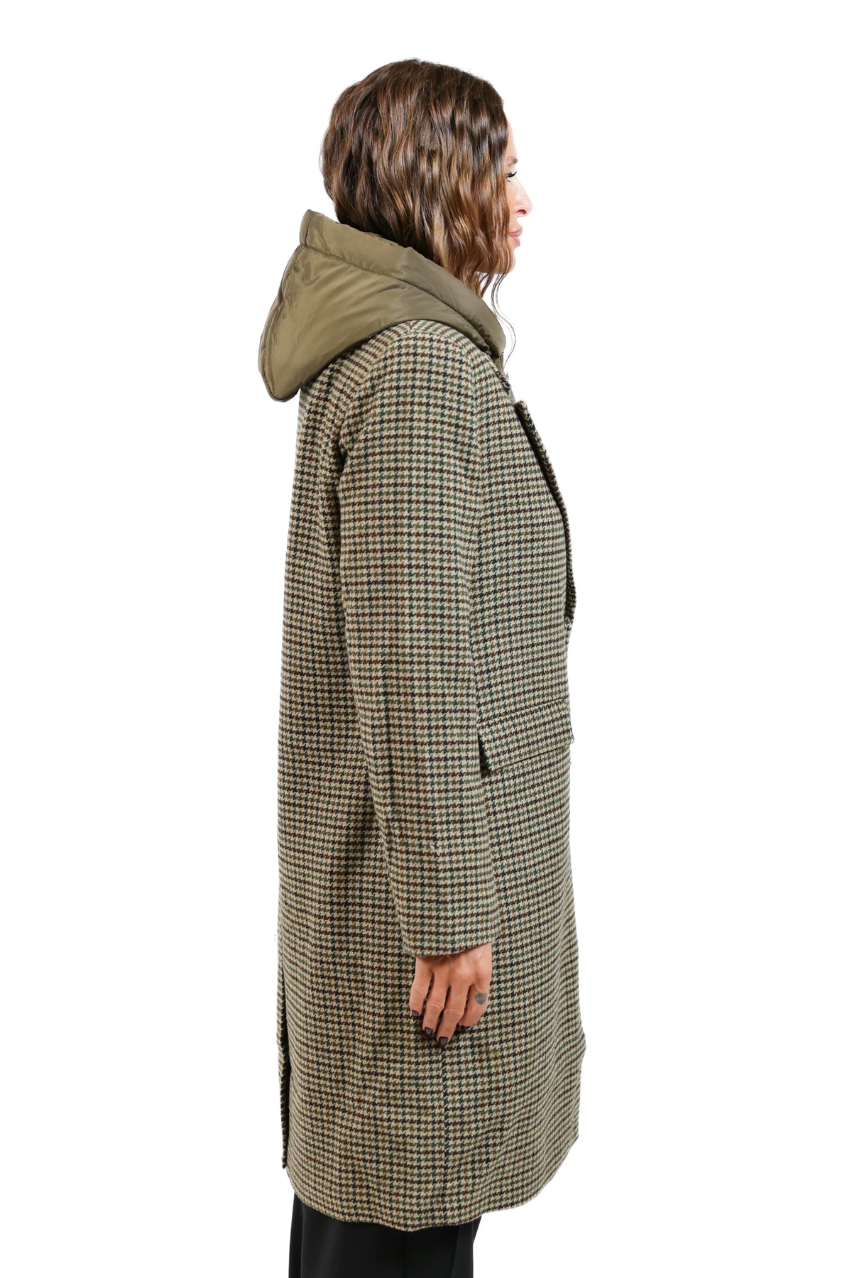 CAPPOTTO KAKI Lana Pied-de-Poule 021800