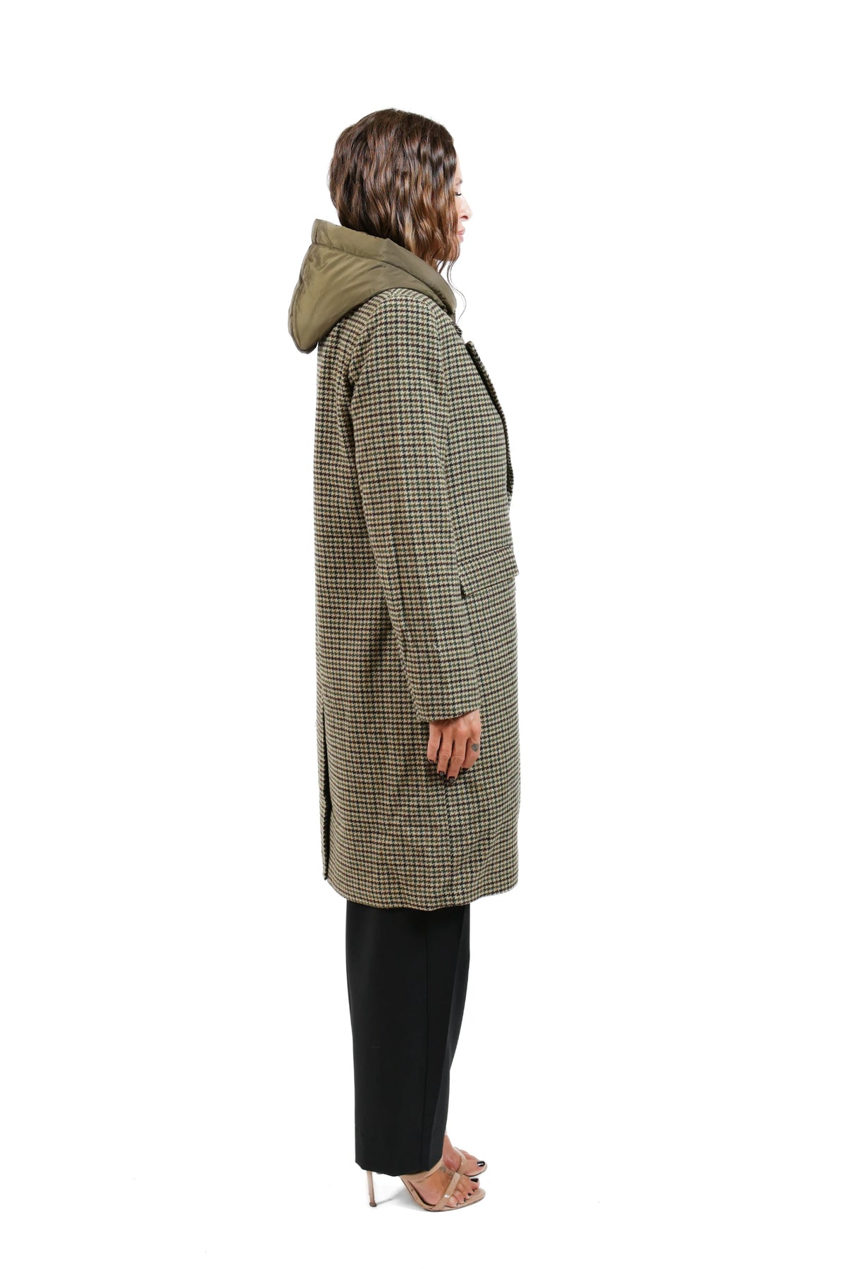 CAPPOTTO KAKI Lana Pied-de-Poule 021800