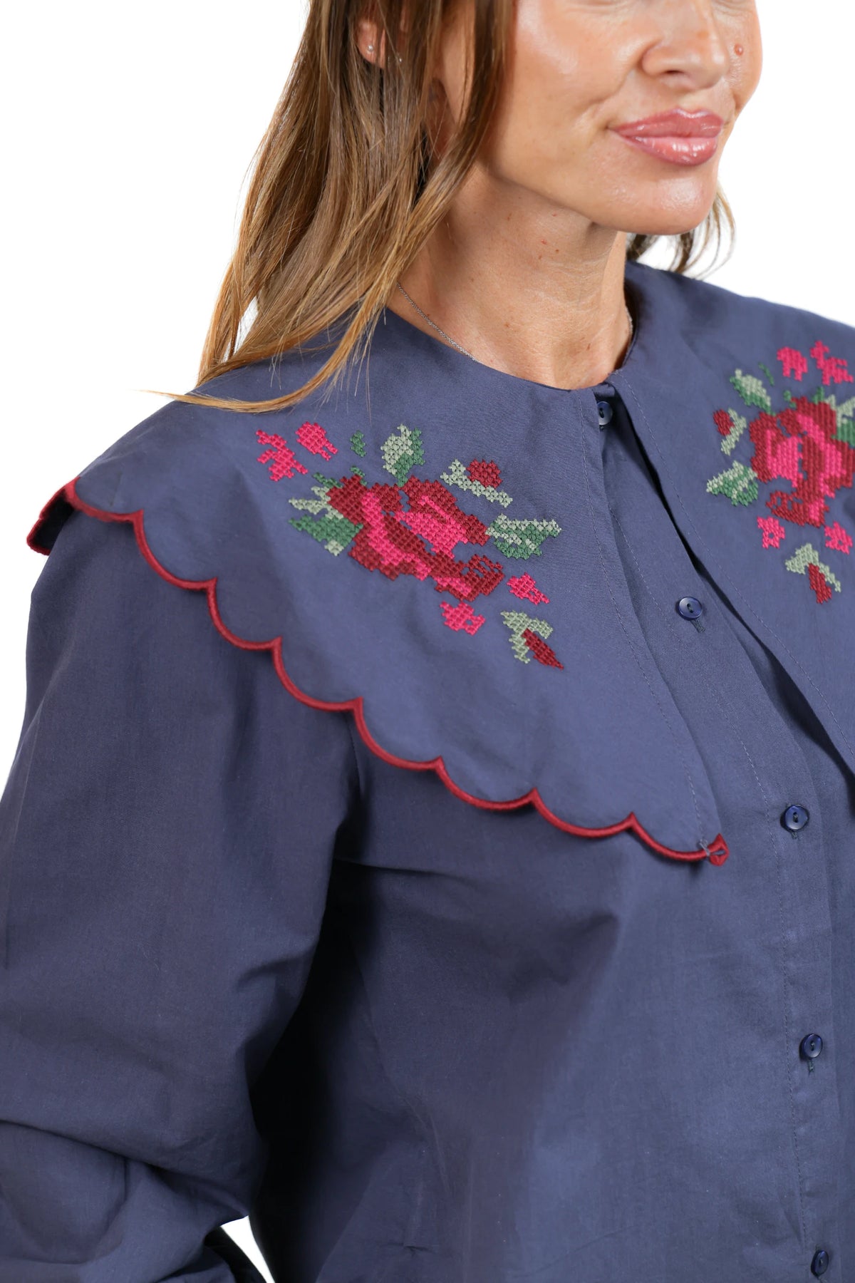 CHEMISE COLLO RICAMATO BLUE