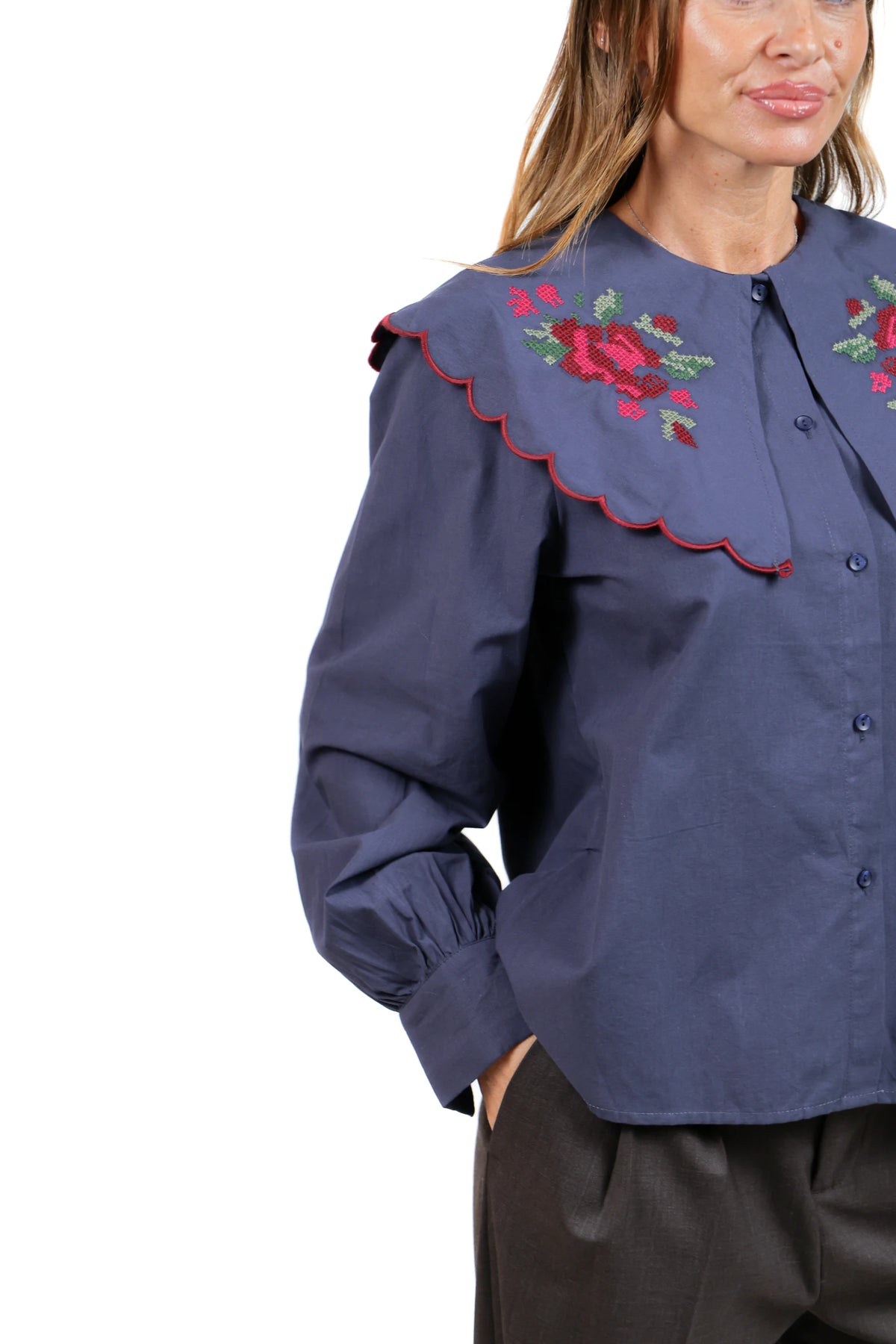 CHEMISE COLLO RICAMATO BLUE