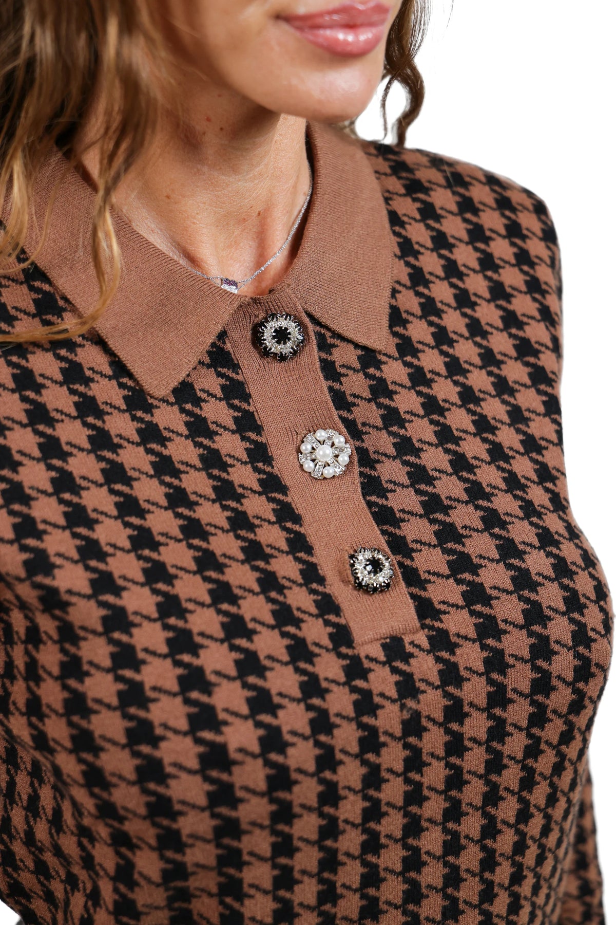 TM- POLO AURA 5092 PIED DE POULE CAMMELLO