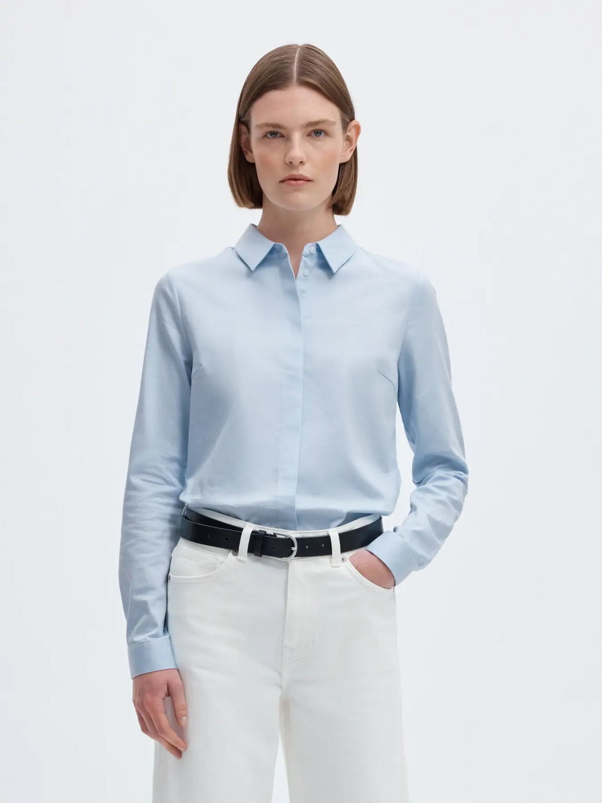 ROMIE-CAMICIA AZZURRA COLLO FRANCESE
